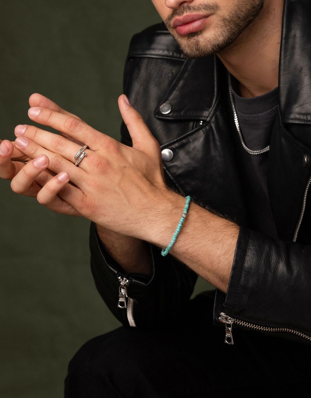 Nialaya Jewellery - Men's Wristband with Turquoise Heishi Beads