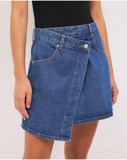 Calli - Wrap Denim Mini Skirt