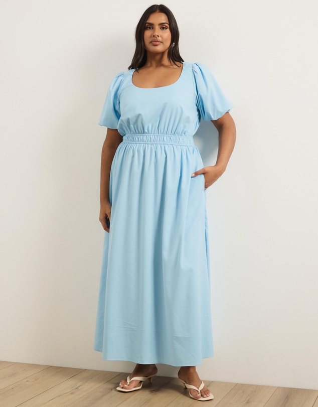 Atmos&Here Curvy - Linen Blend Puff Sleeve Maxi Dress