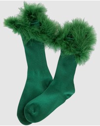 High Heel Jungle - Frou-Frou Faux Fur Trim Combed Cotton Socks