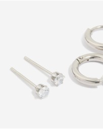 Lovisa - Waterproof Stainless Steel Cubic Zirconia Stacking Earrings 4-Pack