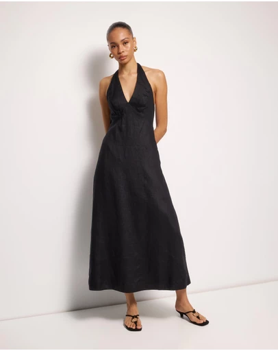 AERE - Brisa Halter Linen Slip Dress