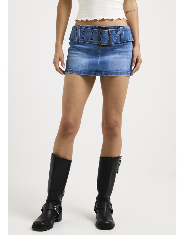 Neon Hart - Leia Belted Denim Mini Skirt