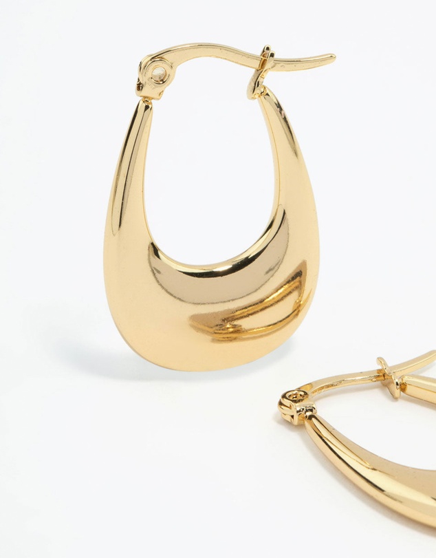 Lovisa - Waterproof Gold Plated Stainless Steel Elongated Flat Hoop Earrings