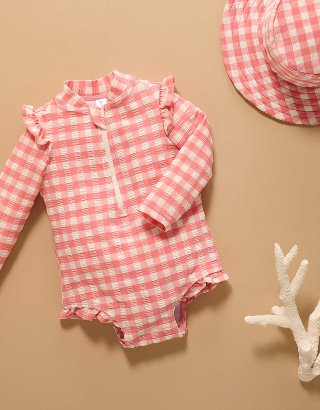 Purebaby - Printed Frilly Long Sleeve Swimsuit- Kids-Babies
