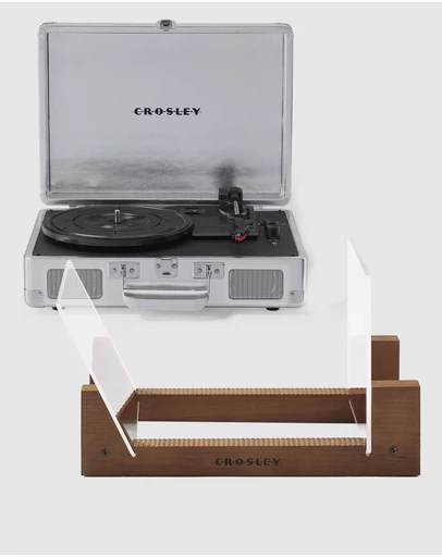 Crosley - Crosley Cruiser Bluetooth Portable Turntable - Silver + Bundled Crosley Record Storage Display Stand