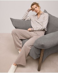 Trenery - Cotton Cashmere Stripe Knit Polo in Cinder