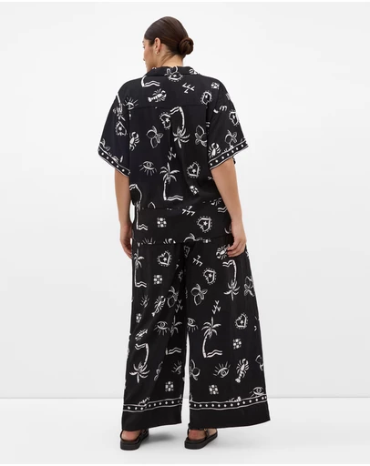 City Chic - Plus size Resort Border Print Pant - black