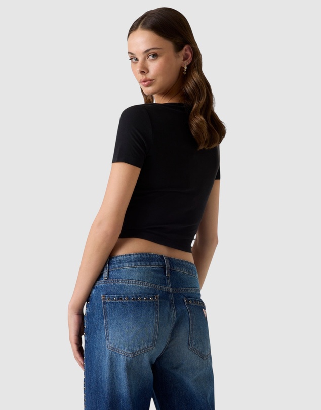GUESS - Short Sleeve Karole Asymmetric Neck Crop Top