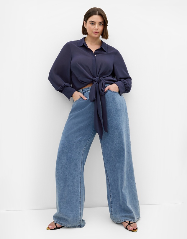 City Chic - Plus size Jane Tie Hem Shirt - navy