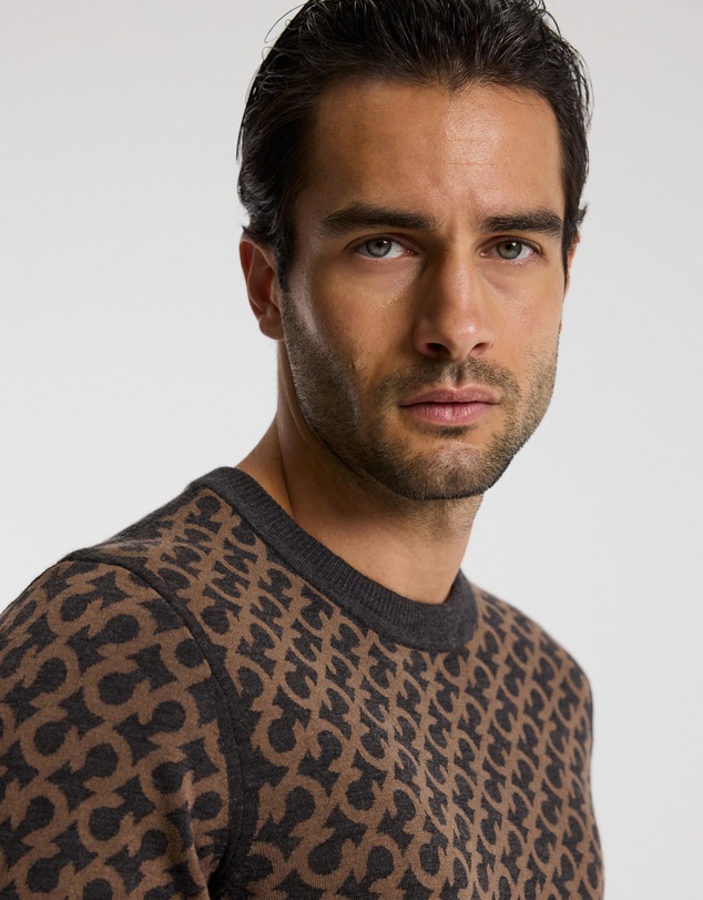Calibre - Monogram Jacquard Merino Wool Sweater Camel