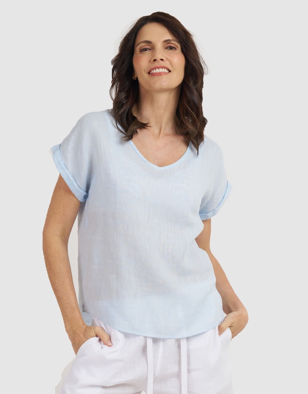 CAMIXA - Martina Linen V-Neck T-shirt