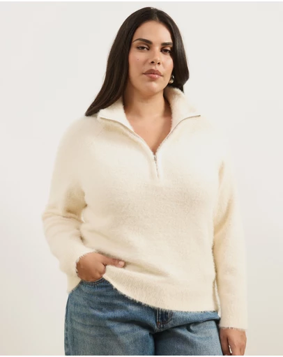 Atmos&Here Curvy - Cia Half Zipper Fluffy Turtleneck Sweater