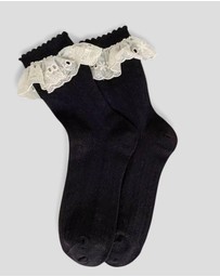 High Heel Jungle - Bobby Lace Frill Trim Cotton Bobby Socks