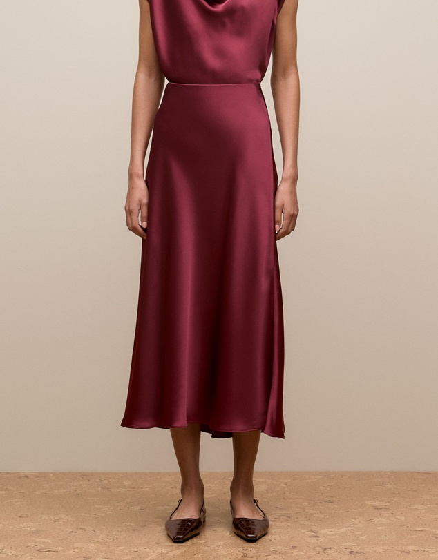 Trenery - Satin Bias Cut Skirt in Auburn