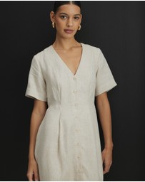AERE - Camille Linen Button Down Midi Dress