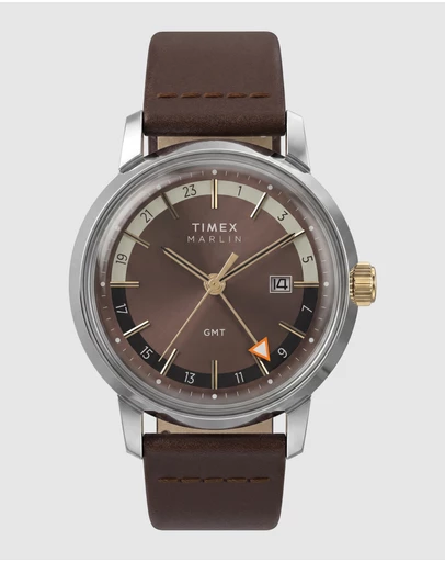 TIMEX - Marlin® GMT 40mm Dual Time Leather Strap Watch