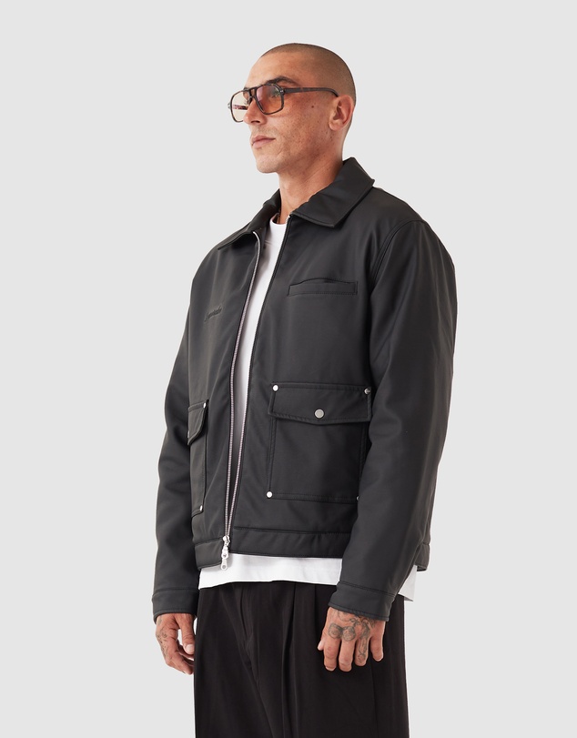 Zanerobe - Faux Leather Aviator Jacket Black