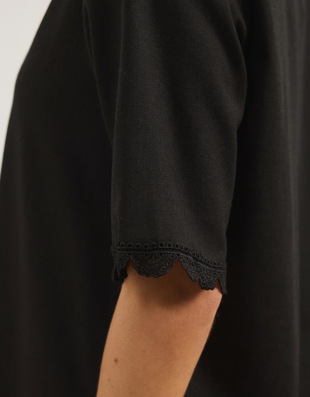 Atmos&Here - Kyla Linen Blend Mini Shirt Dress with Lace Trim Detail