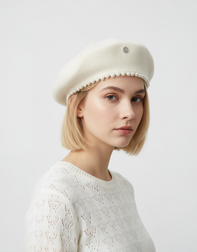 Mossée - Alina Pearl Beret Wool Hat