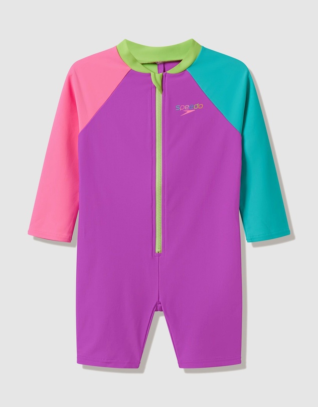 Speedo - Long Sleeve Colorblock Zip One Piece - Babies-Kids