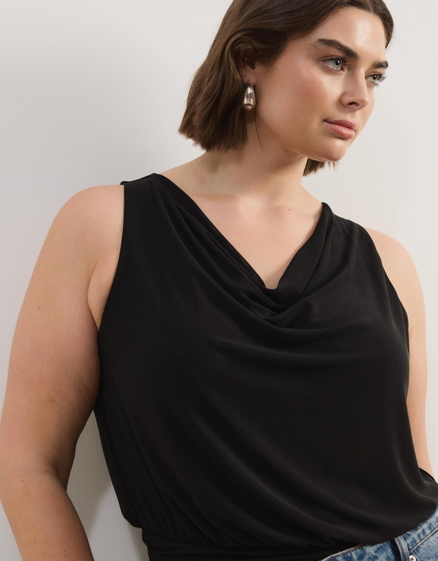 Atmos&Here Curvy - Saffron Mesh Cowl Neck Bodysuit