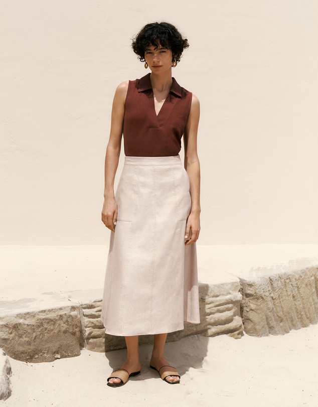 Trenery - Yarn Dyed Linen Blend Skirt in Flax