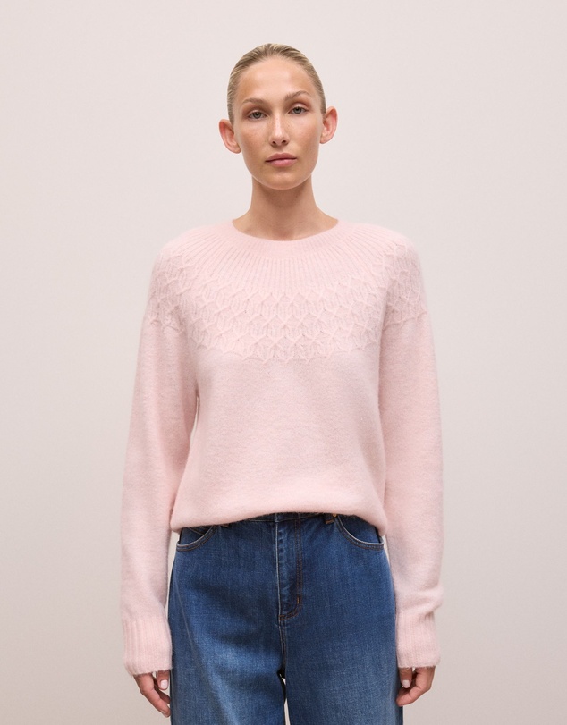 Trenery - Alpaca Merino Cable Yoke Knit in Rose Quartz