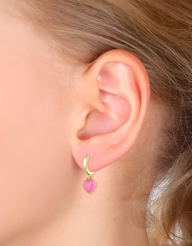 Elli Jewelry - Heart Pink Kids Stud Earrings in Gold-Plated 925 Silver