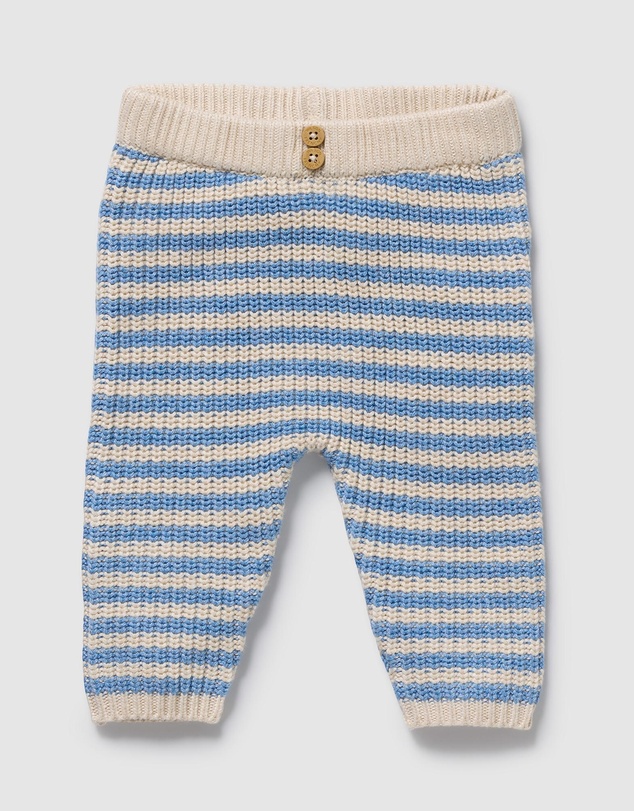 Wilson & Frenchy - Frosted Blue Organic Knitted Stripe Leggings - Babies