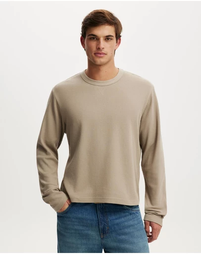 Cotton On - Cropped Fit Textured Long Sleeve T-Shirt