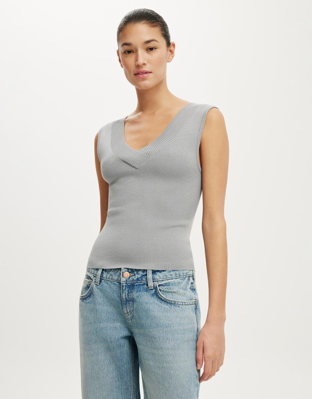 Cotton On - Double Knit V Neck Tank