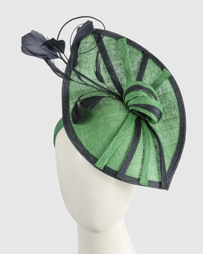 Max Alexander - Green and Navy Sinamay Racing Fascinator