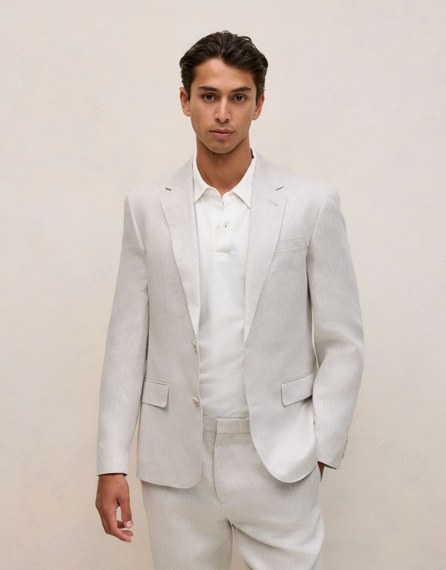 Trenery - Regular Fit Linen Twill Blazer in Stone