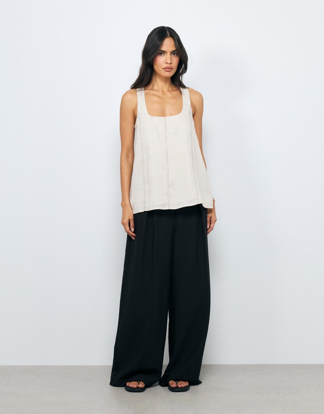 AERE - Maya Contrast Stitch Linen Top