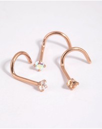 Lovisa - Rose Gold Surgical Steel Light Stone Nose Stud Pack