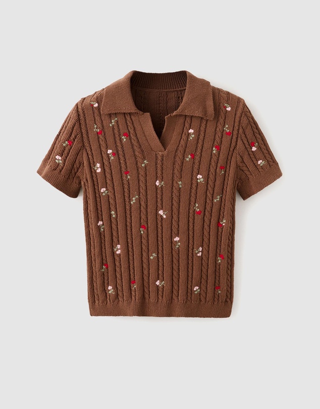 M.N.G - Polo Neck Jumper with Floral Embroideries