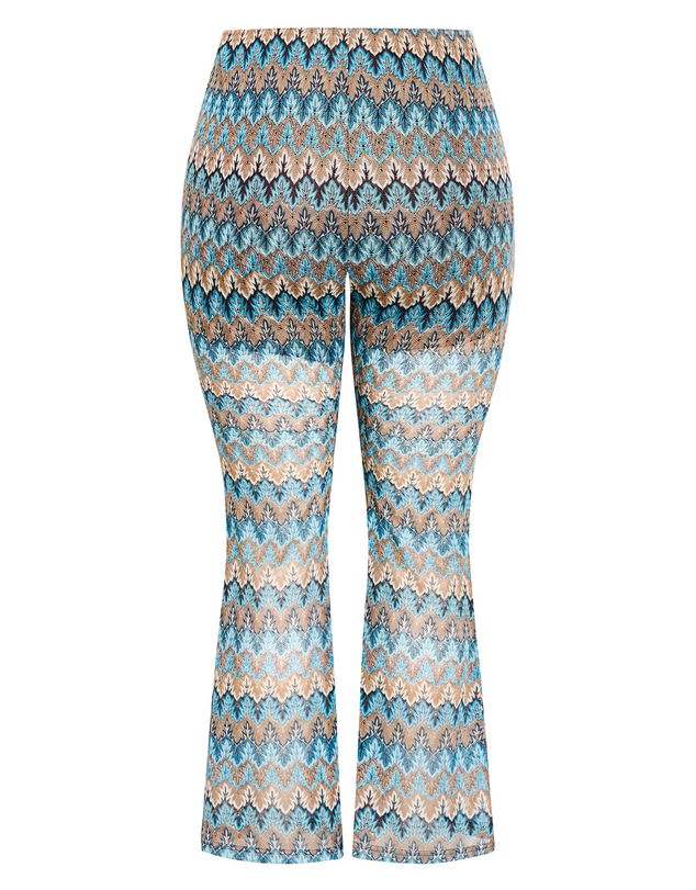 City Chic - Plus size Breeze Print Flare Leg Pant - blue multi
