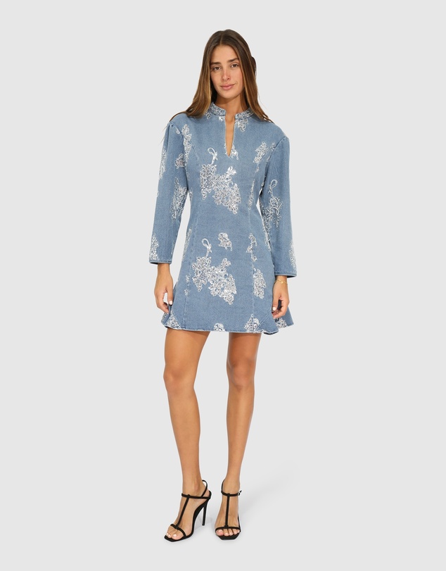 Belle & Bloom - Heart You Denim Beaded Mini Dress