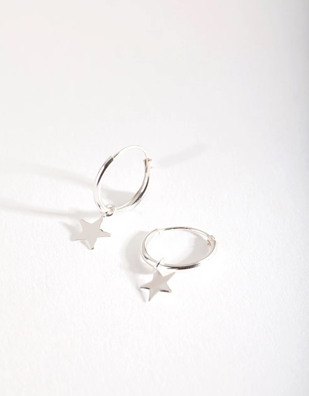 Lovisa - Sterling Silver Plain Star Dangle Hoop Earrings