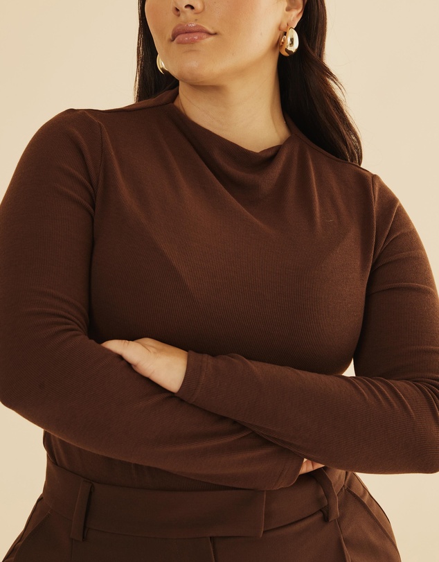 Atmos&Here Curvy - Mock Neck Rib Long Sleeve Top