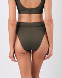 UNE PIECE - Textured High-Cut High-Waisted Bikini Bottom