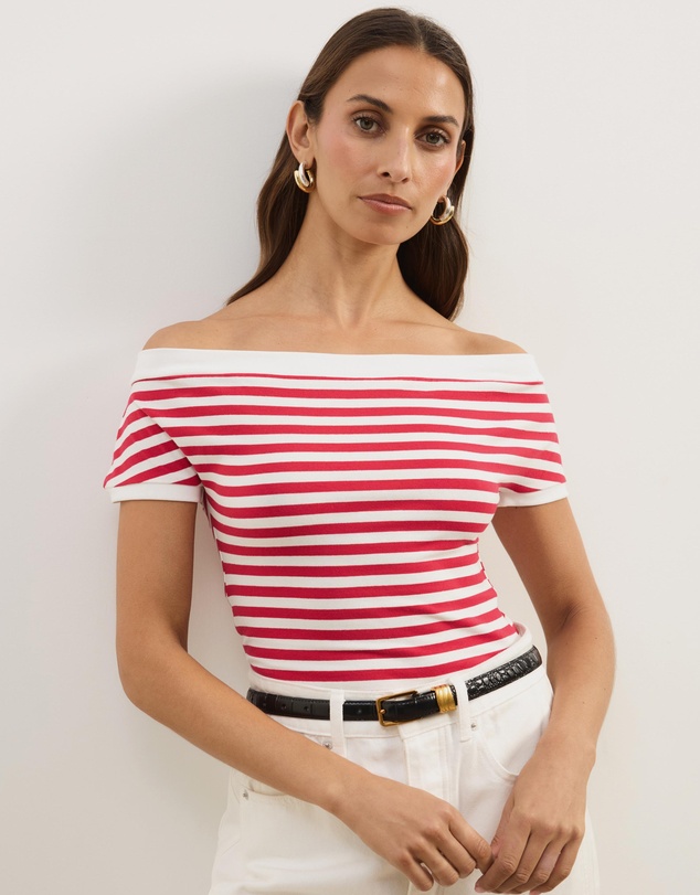 Atmos&Here - Esme Stripe Jersey Off Shoulder Top