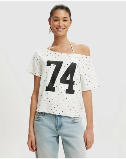 Cotton On - Sporty off Shoulder Graphic Tee