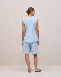 Trenery - Tailored Double Breasted Vest in Blue Marble