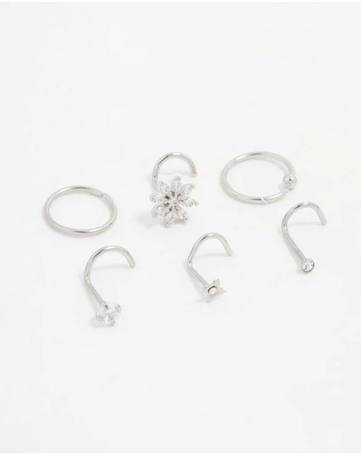 Lovisa - Surgical Steel Cubic Zirconia Flower Nose Piercing Pack