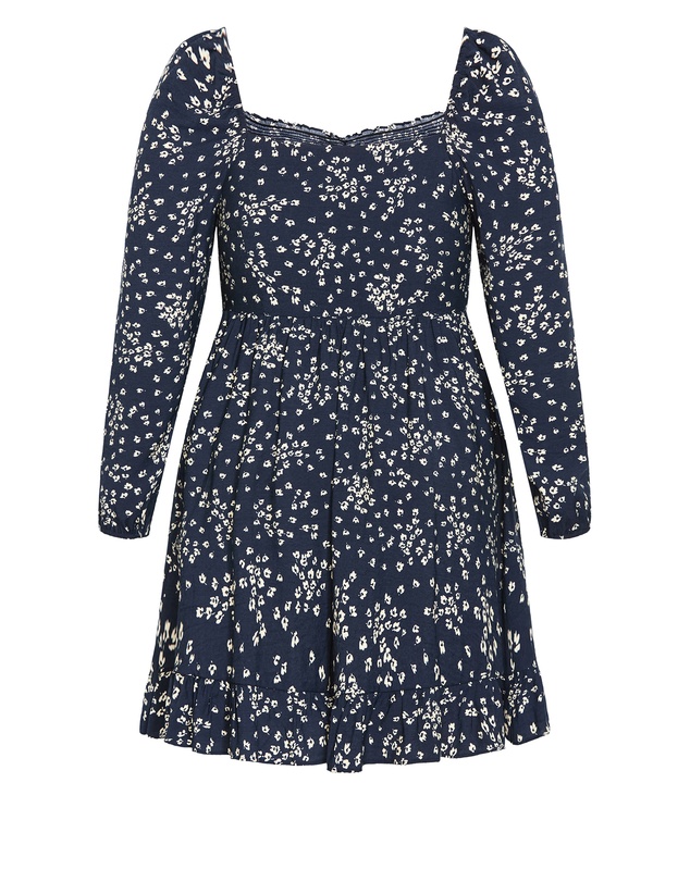City Chic - Lilly Long Sleeve Print Mini Dress
