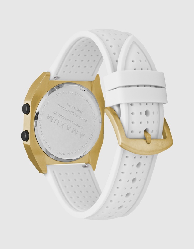 Maxum - Raglan Tide Watch – Gold Case, Black Dial & White Silicone Strap
