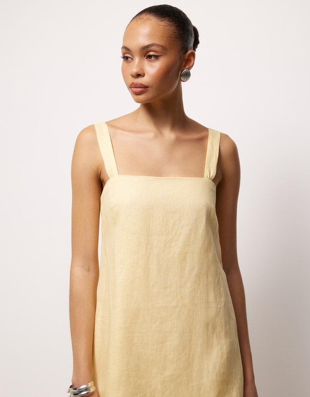 AERE - Cova Pleat Trim Linen Mini Dress