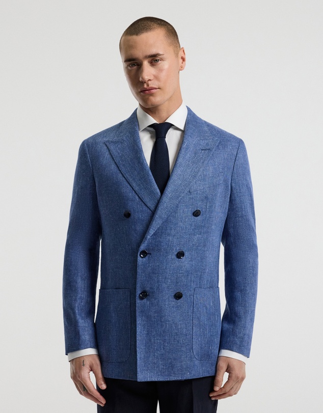 Calibre - Linen Lyocell Twill Double-Breasted Blazer Blue